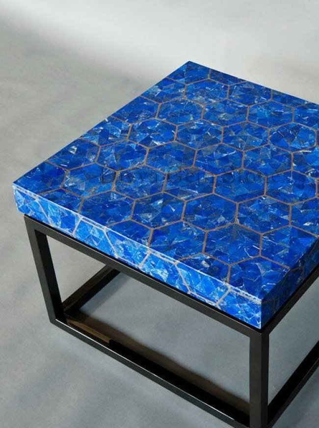 Lapis Lazuli Table with Brass Inlay work